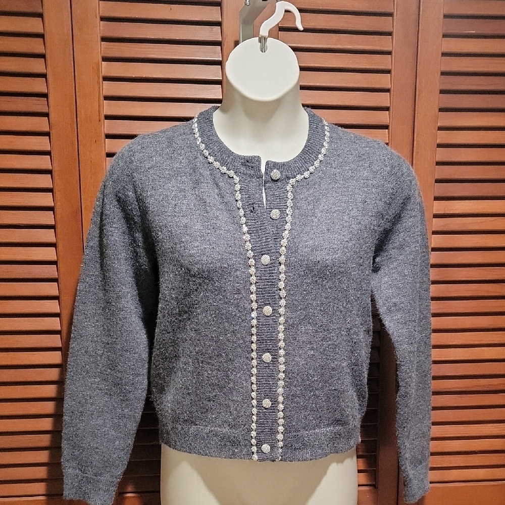 NEW COLLECTION CARDIGAN WOMEN'S SWEATER WITH RHINESTONE BOTTONS & TRIM